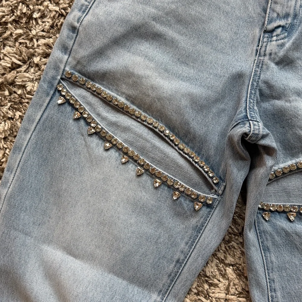 Torn By Ronny Kobo Mariah Jeans Rhinestone Cutout Straight Leg Denim 27/4 - Picture 6 of 9